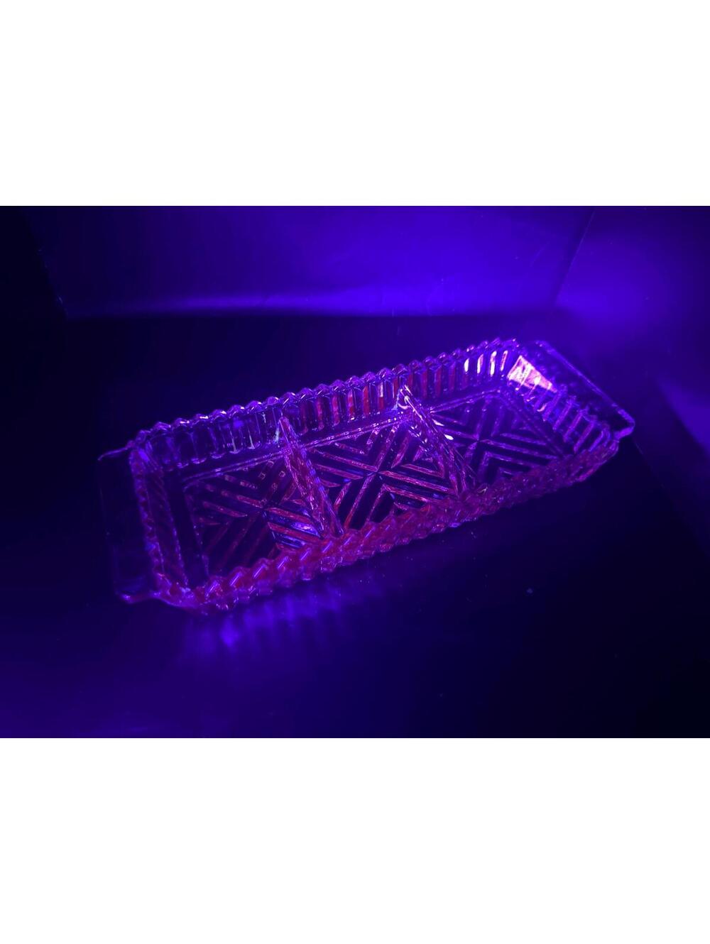 Vintage Art Deco Pink Depression Glass 3-Section Divided Tray – UV Reactive